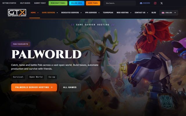 Screenshot of the GTX Gaming homepage