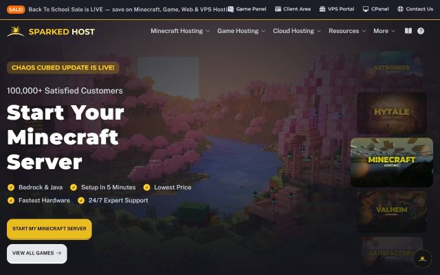 Screenshot of the Sparked Host homepage