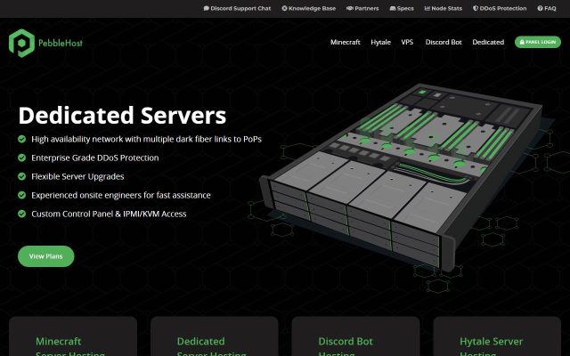 Screenshot of the PebbleHost homepage