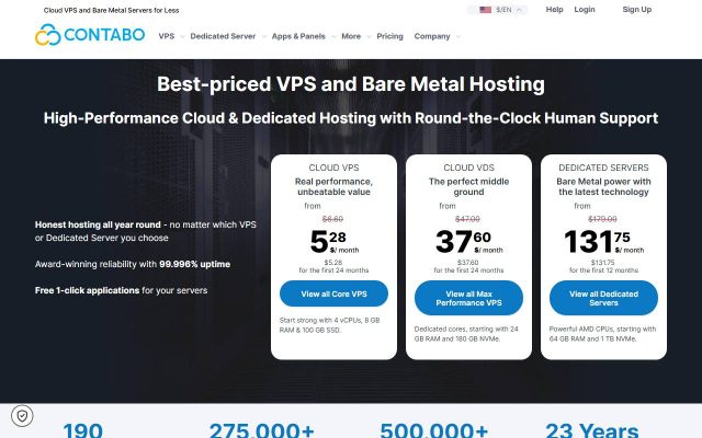 Screenshot of the Contabo homepage