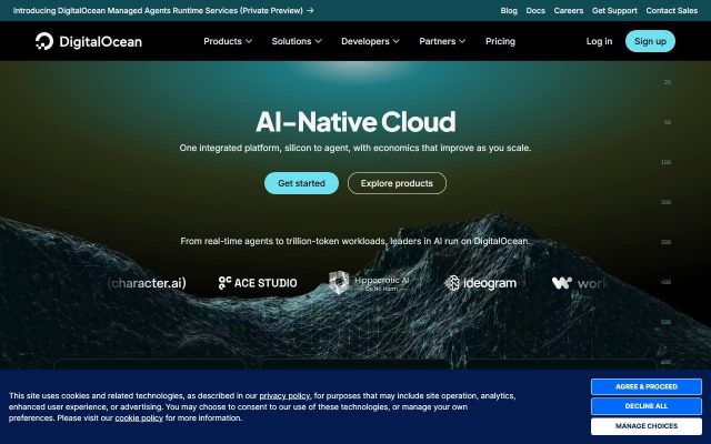 Screenshot of the DigitalOcean homepage