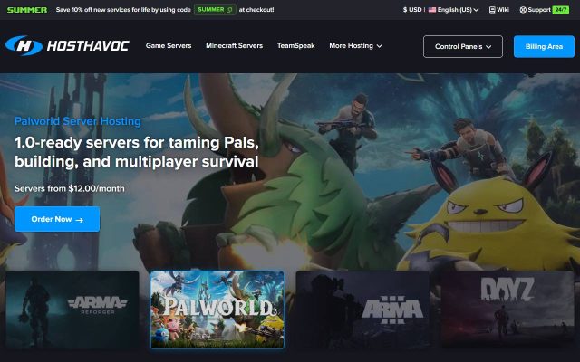 Screenshot of the Host Havoc homepage
