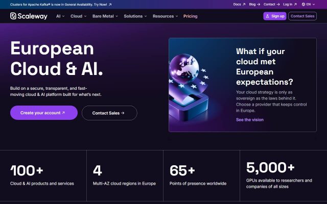 Screenshot of the Scaleway homepage