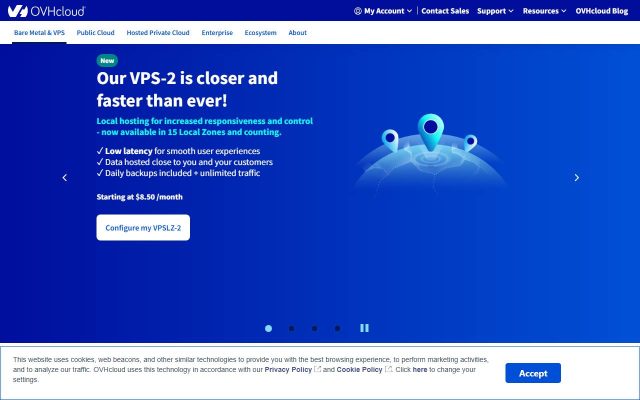 Screenshot of the OVHcloud homepage