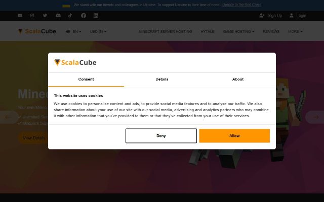 Screenshot of the ScalaCube homepage