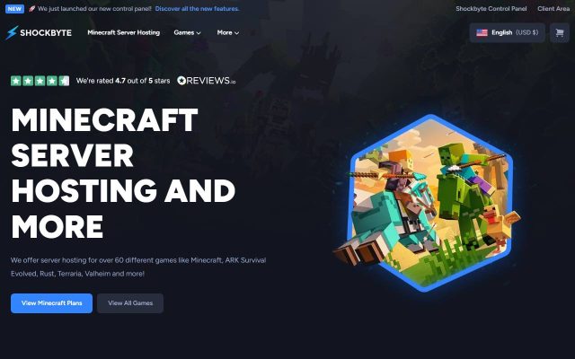 Screenshot of the Shockbyte homepage