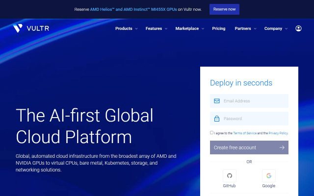 Screenshot of the Vultr homepage