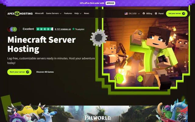 Screenshot of the Apex Hosting homepage