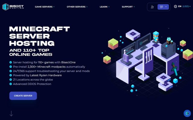 Screenshot of the BisectHosting homepage