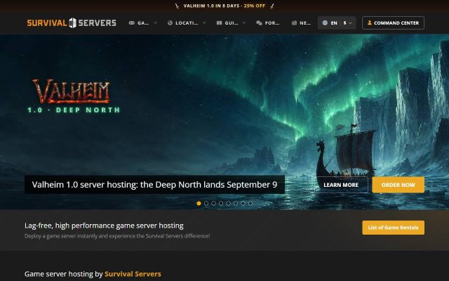 Screenshot of the Survival Servers homepage